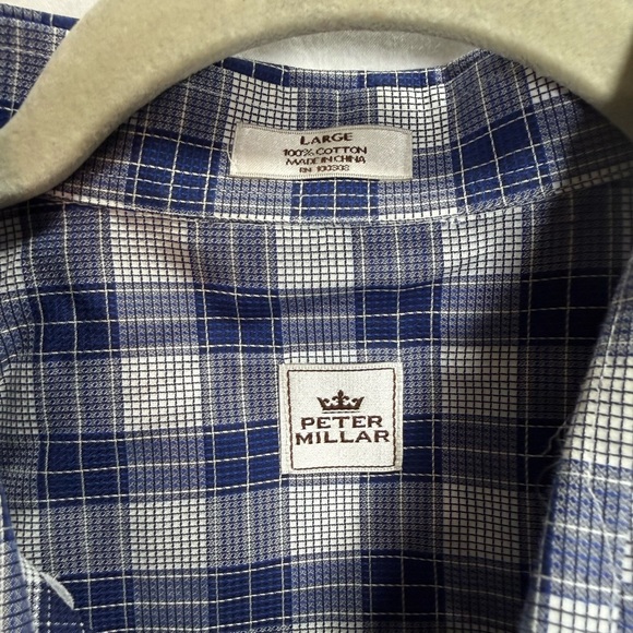 Peter Millar Blue Plaid Button Down Shirt Size L 100% Cotton - Picture 3 of 4